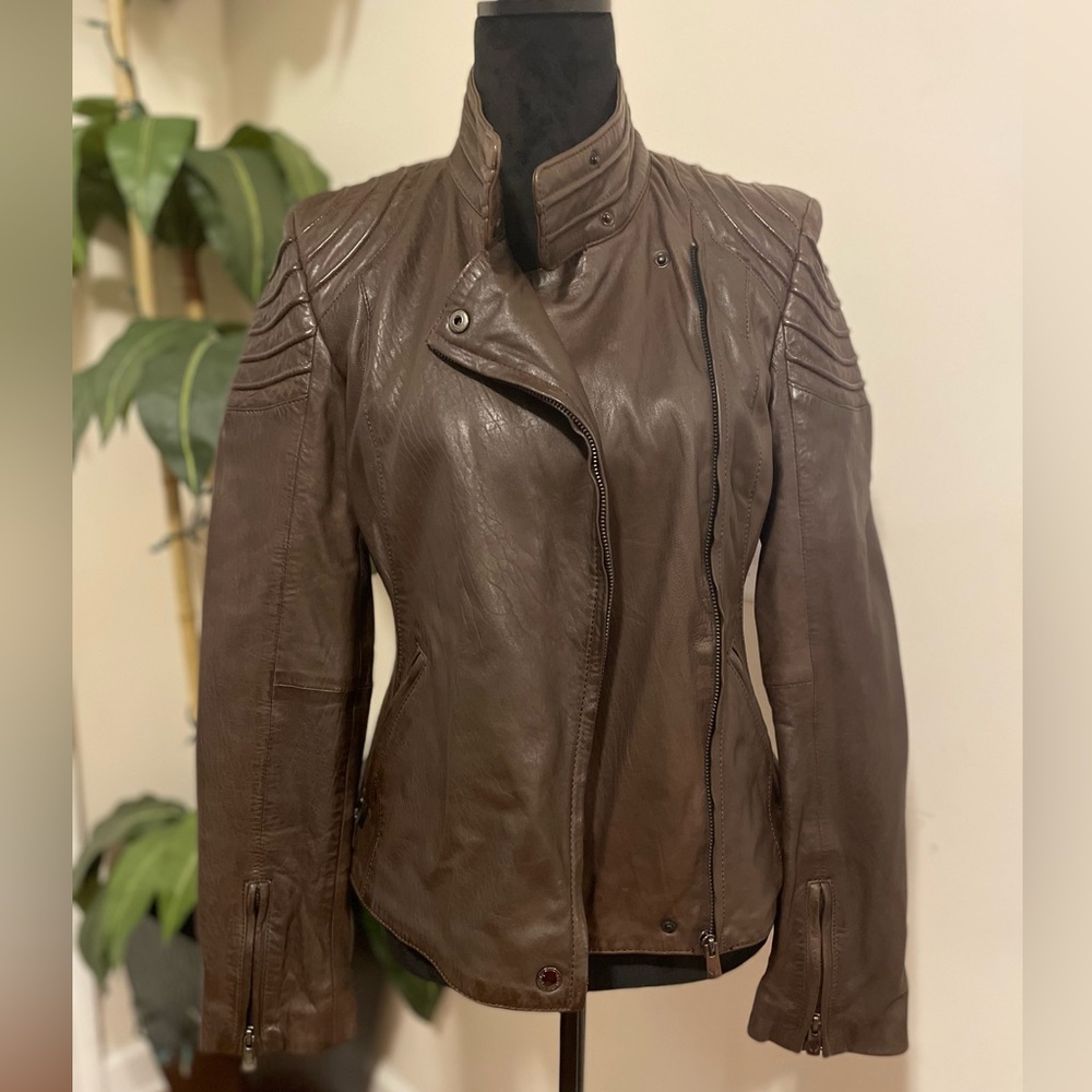 🤎NWT Bod & Christensen Brown Genuine Leather Moto Womens Jacket S